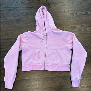 Brandy Melville pink cropped zip up sweatshirt